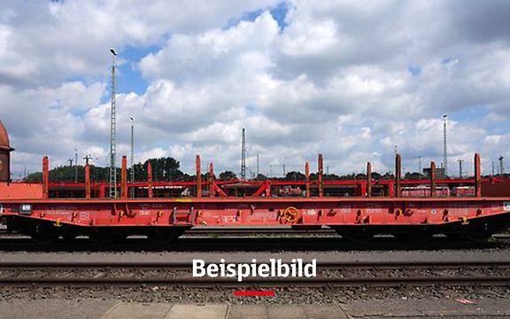 Roter Güterwaggon mit der Bildunterschrift "Beispielbild"