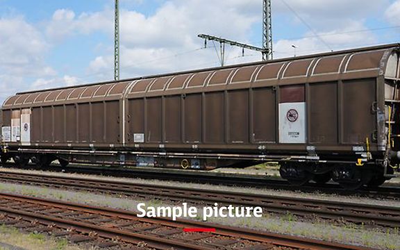 A goods train with brown wagons and the signature Sample picture