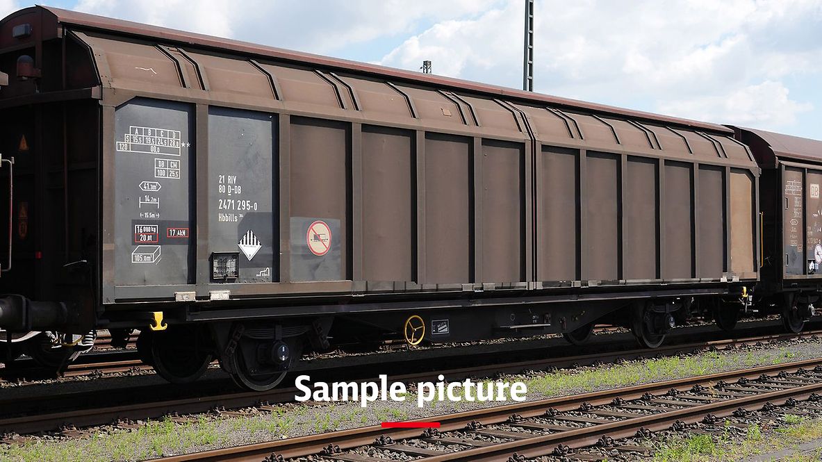A goods train with brown wagons and the signature Sample picture